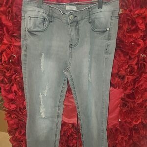 Blue Asphalt Junior's Distressed Gray Skinny Jeans Size 13/31